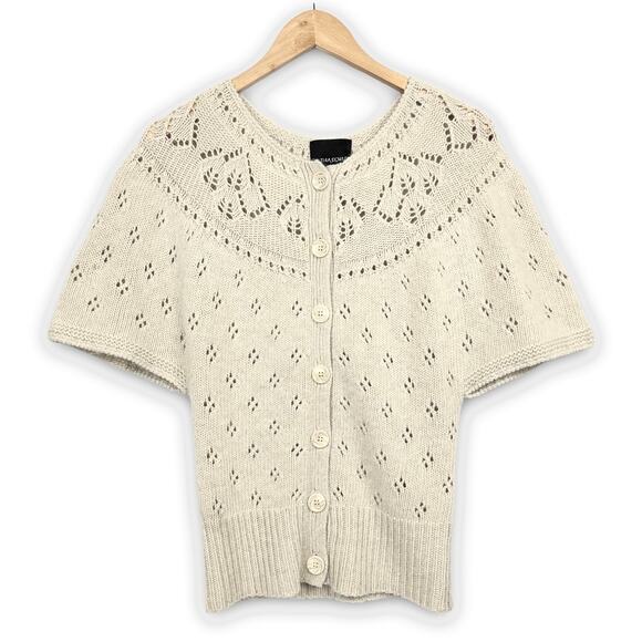 Cynthia Rowley Soft Angora Blend Cream Sweater Short Sleeve Button Front Size XS - Picture 1 of 7